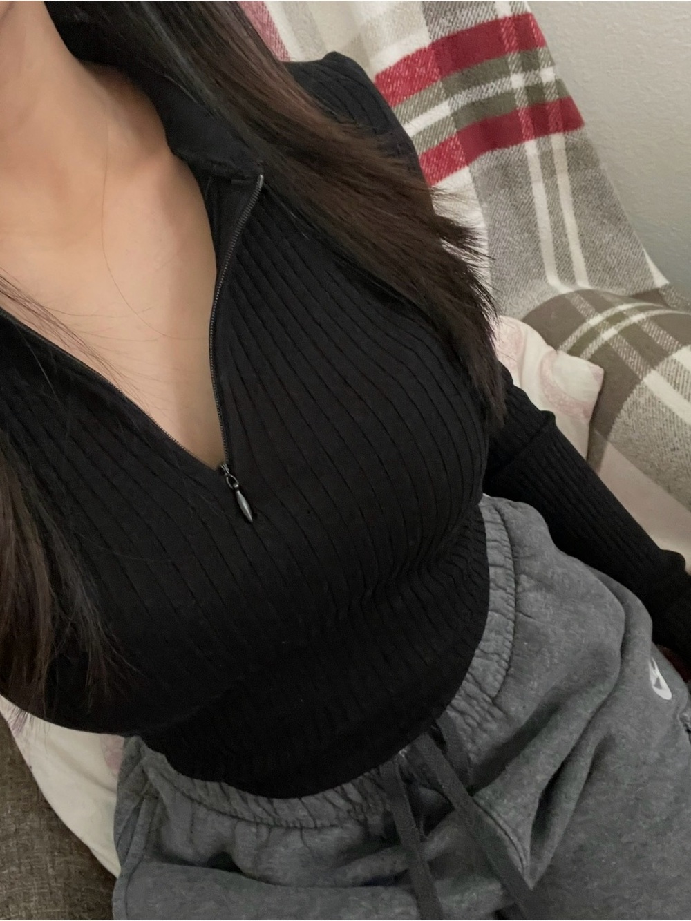 Zara Black Ribbed Zip-Collar Turtleneck Sweater